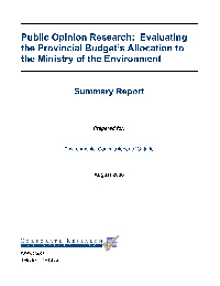 Public Opinion Research: Evaluating the Provincial Budget’s Allocation to the Ministry of the Environment