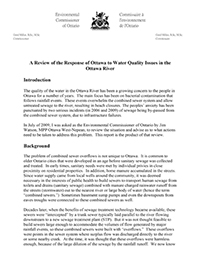 A Review of the Response of Ottawa to Water Quality Issues in the Ottawa River